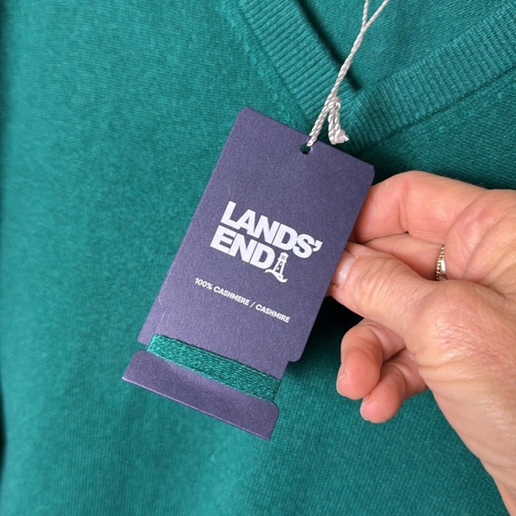 Lands' End NWT Teal Green Men's V-Neck Cashmere Sweater Size Large - Picture 6 of 11